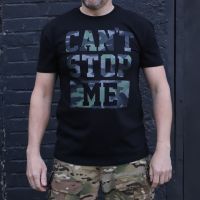 Чорна футболка з принтом “CAN’T STOP ME” | Military стиль