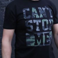 Чорна футболка з принтом “CAN’T STOP ME” | Military стиль
