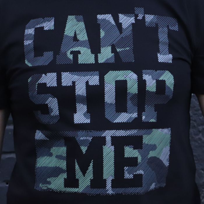 Чорна футболка з принтом “CAN’T STOP ME” | Military стиль