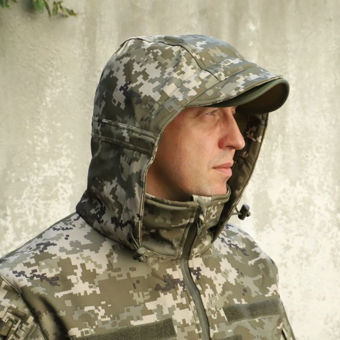 Raptor Tac, Soft Shell pixel suit, on "Storm" fleece